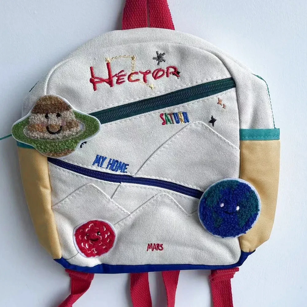 

Embroidered Name Children's Bag Custom Kindergarten School Bag Cute Planet Lightweight Baby Backpack Girls Boys Canvas Backpack