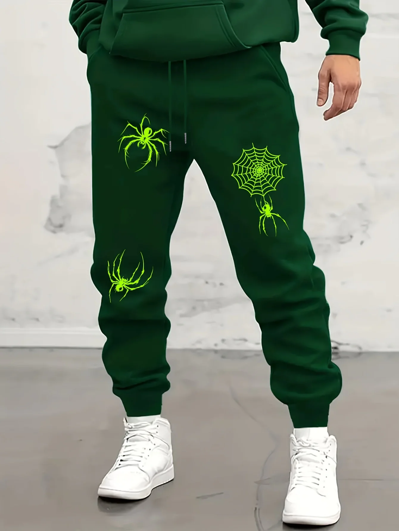 Goth‑street Men Sports Sweatpants Multiple Spider Cobweb Print Stretch Waist Trousers For Downtown Alternative Mall Strolls