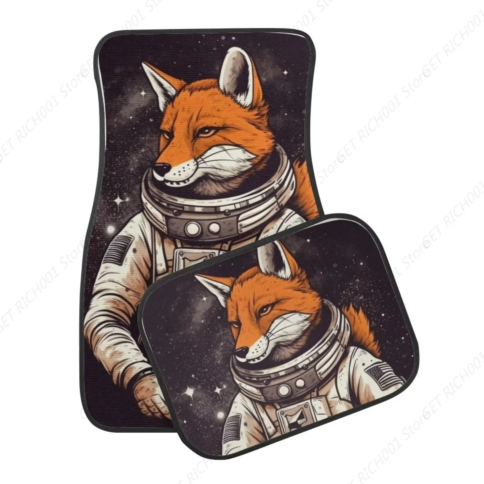 Anime Fox Astronaut Universal Car Front Rear Floor Foot Mats Anti-Slip Car Mat Full Set Of 4 Pieces Carpet