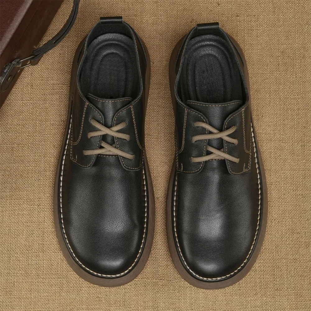 Men's Casual Leather Shoes Spring and Autumn New Retro Front Lace-up Business Commuter Work Leather Shoes Soft Sole Men's Shoe
