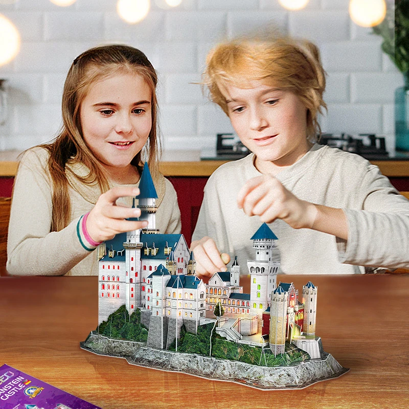 

LED Lights Neuschwanstein Castle 3D Three-dimensional Puzzle City Building Children's Handmade Creative Model DIY Gift