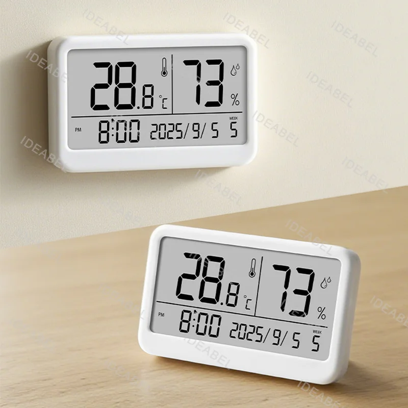 Digital Clock Temperature Humidity Meter Battery Powered Desktop Wall Mount for Kitchen Bathroom Office Living Room Bedroom