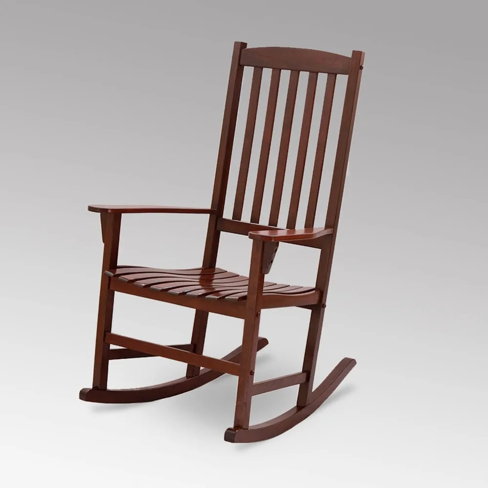 Solid Wood 2-Pieces Porch Rocking Chair, Natural Brown