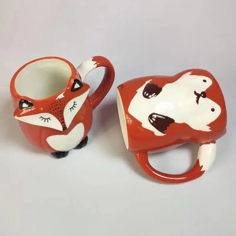 330ml Ceramic Fox Coffee with Lid Cartoon Animal Decoration Couple Drinking Cup Simple Breakfast Mug Afternoon Camellia Tea Cup