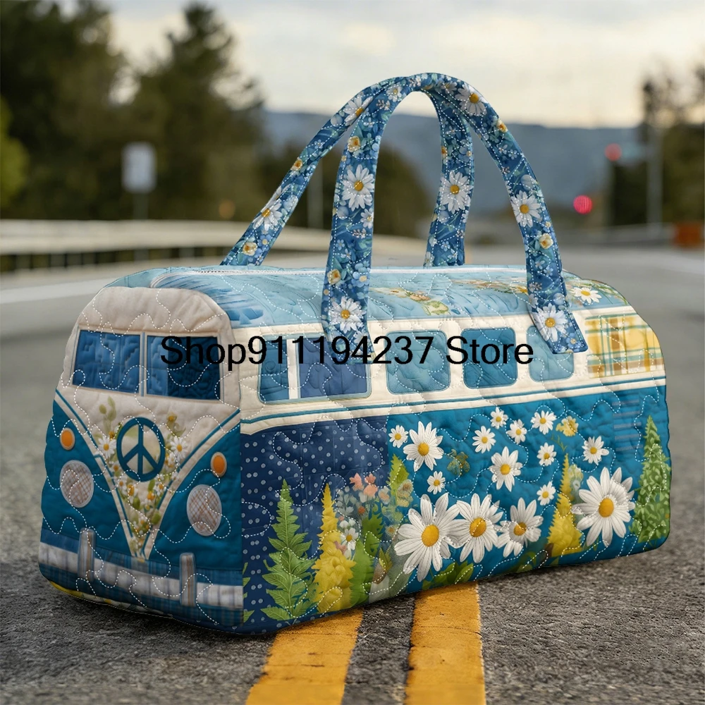 3D Bohemian Style Rainbow Daisy Print Quilted Duffle Bag Colorful Peace Travel Tote HandBag Men Women Weekender Bags