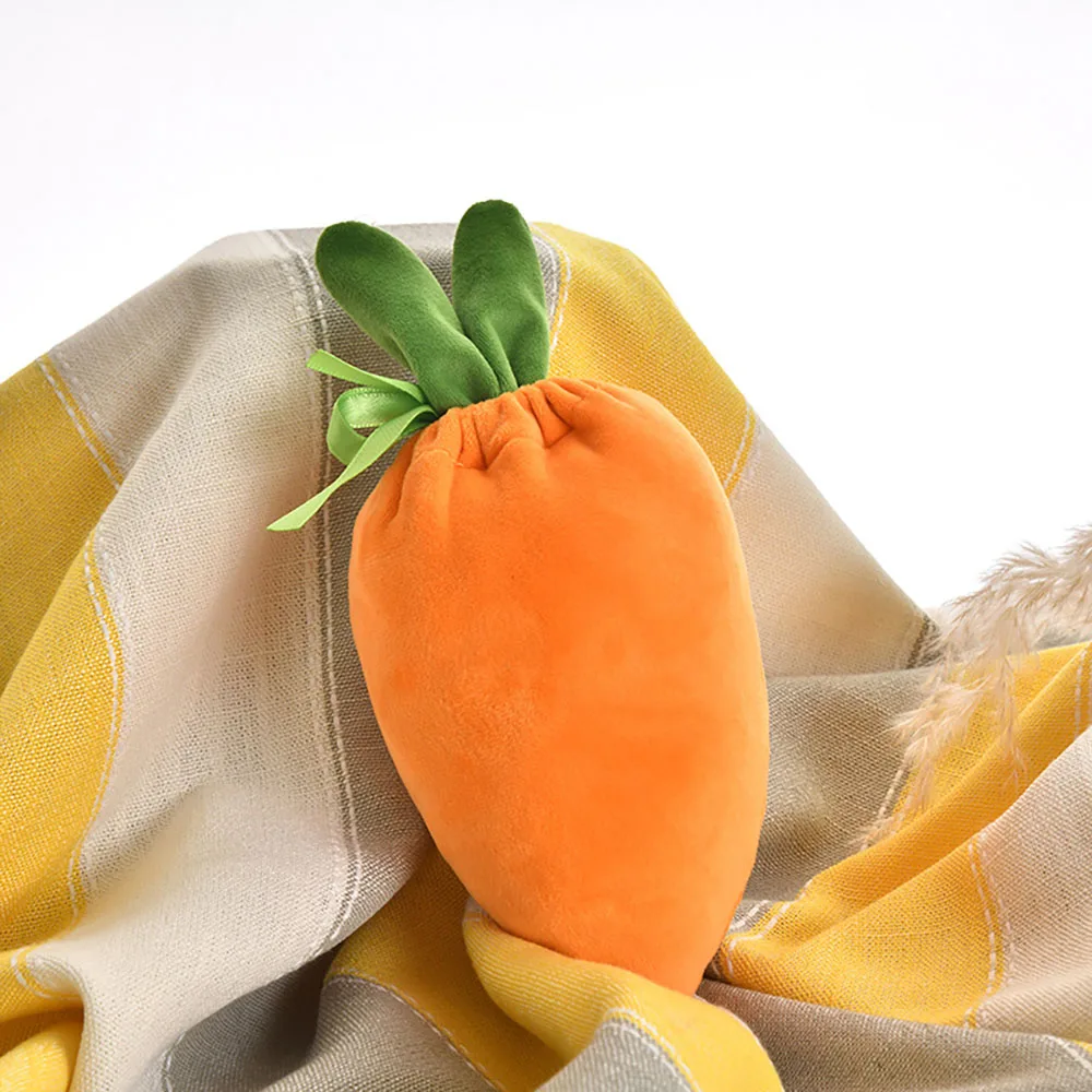 1/5/10pcs Velvet Gift Bag Easter Carrot Velvet Jewelry Basket Easter Rabbit Ear Candy Bags With Drawstring For Party Supplies