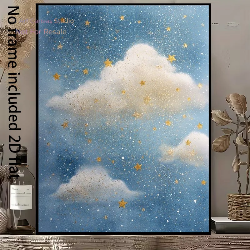2D Flat, 1pc Vertical Frameless Starry Night Sky & Clouds Canvas Painting - Golden Suitable for, Room, Bedroom, Decor, / Mode