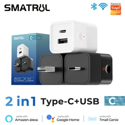 SMATRUL Tuya Smart Wireless WIFI Power Adapter USB Type-C Dual Port Converter charger app remote control timer switch