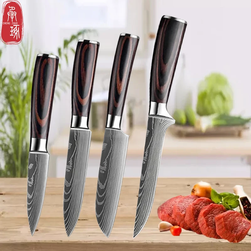 

5inch Utility Knife Damascus Pattern Kitchen Knives Set Japanese Santoku Knife Professional Boning Knife for Cooking Houshold