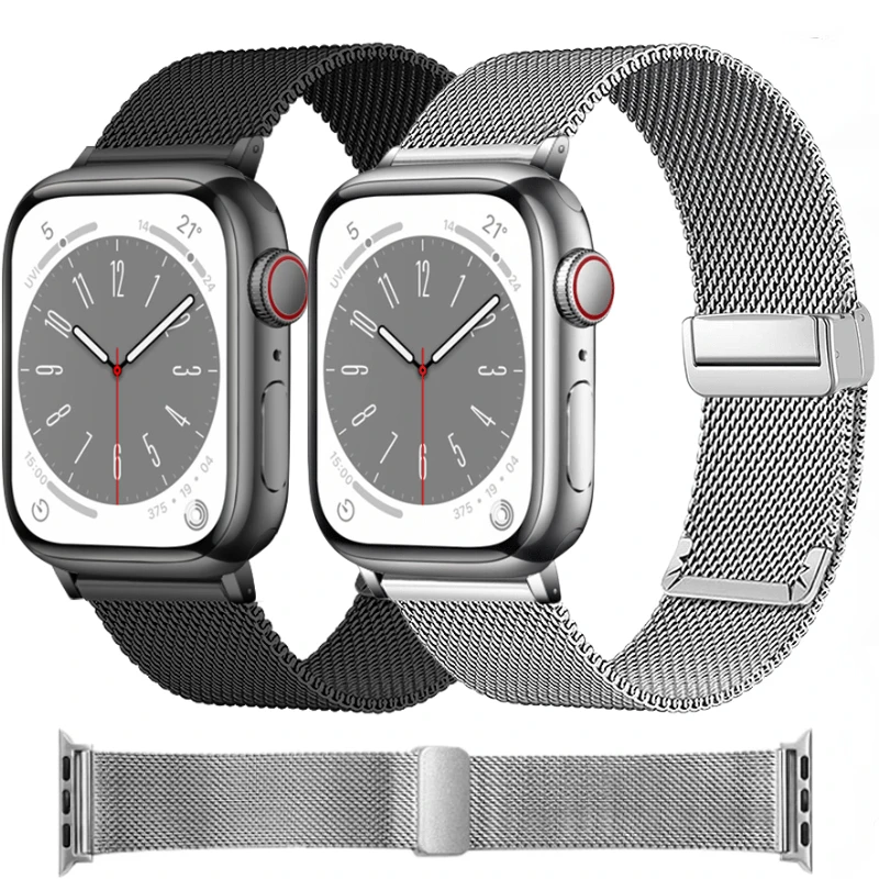 สายแม่เหล็กแบบ Milanese สำหรับสายคาด Apple Watch 45มม. 41มม. 44มม. 40มม. 42มม. 38มม. สายข้อมือโลหะ iWatch 8 7 6 5 4 3 SE2 ultra 49มม.