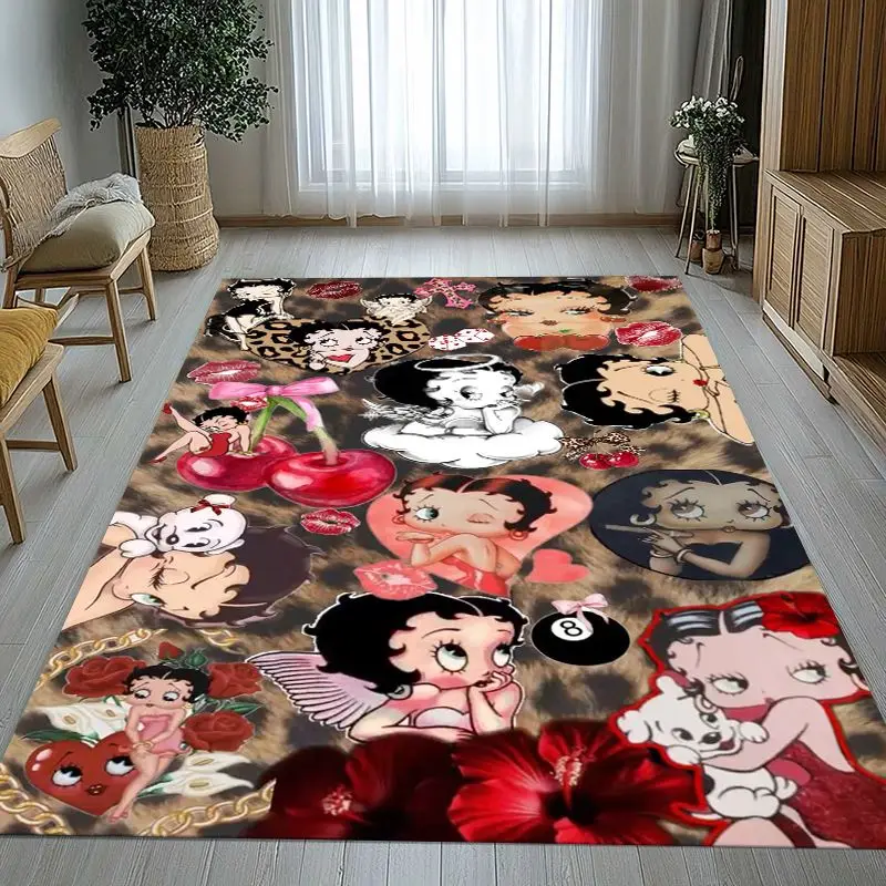 3D B-Betty Girl B-Boop Cartoon Area Rug,Soft Non-Slip Carpet Mat for Living Room Bedroom Kids Playroom,Sofa Floor Rug,Home Decor