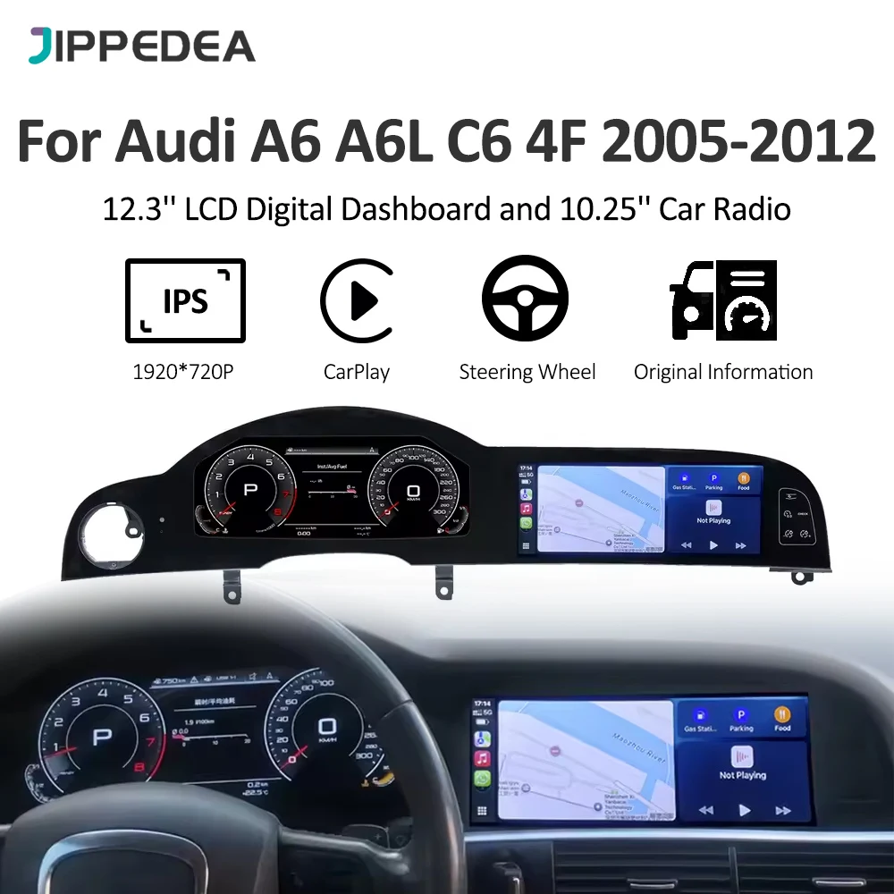 

Car Dashboard LCD Digital Instrument Dual Screen Car Radio CarPlay Android Car Multimedia Player For Audi A6 A6L C6 4F 2005-2012