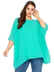 Damska bluzka Plus Size Elegancka letnia bluzka z rękawem w kształcie skrzydła nietoperza Ponadgabarytowa szyfonowa bluzka z wycięciem Duży rozmiar Casual Tunic Top Shirt 7XL