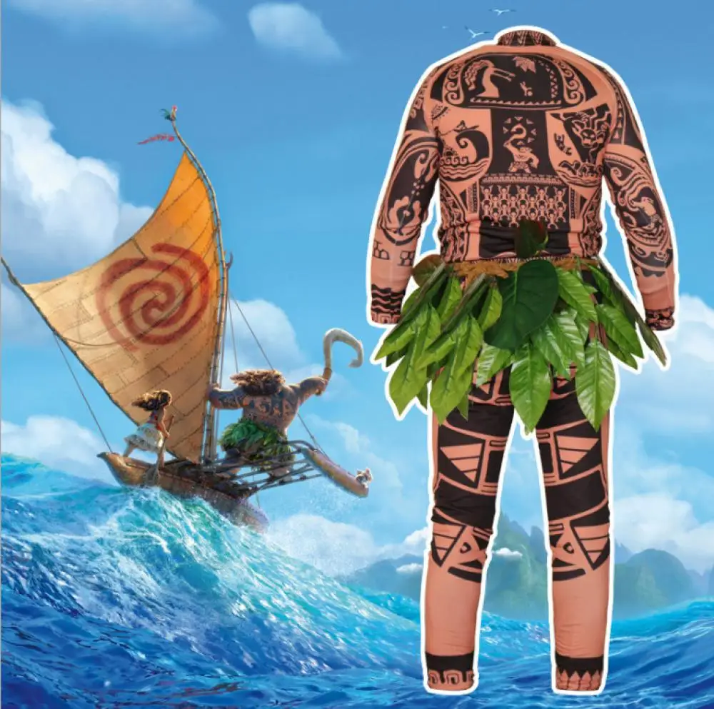 Disfraz de Halloween Moana Maui, mono con tatuaje de juego de rol para adultos, disfraz de Carnaval de Halloween para hombres y mujeres