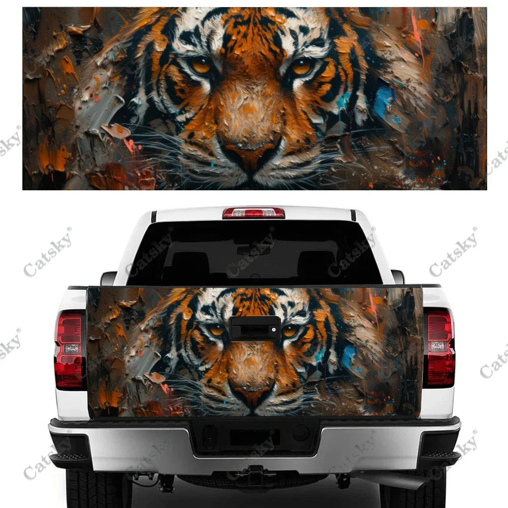 Tiger Faceroaring Art Truck Tailgate Wrap Professional Grade Material Universal Fit for Full Size Trucks Weatherproof Decoration