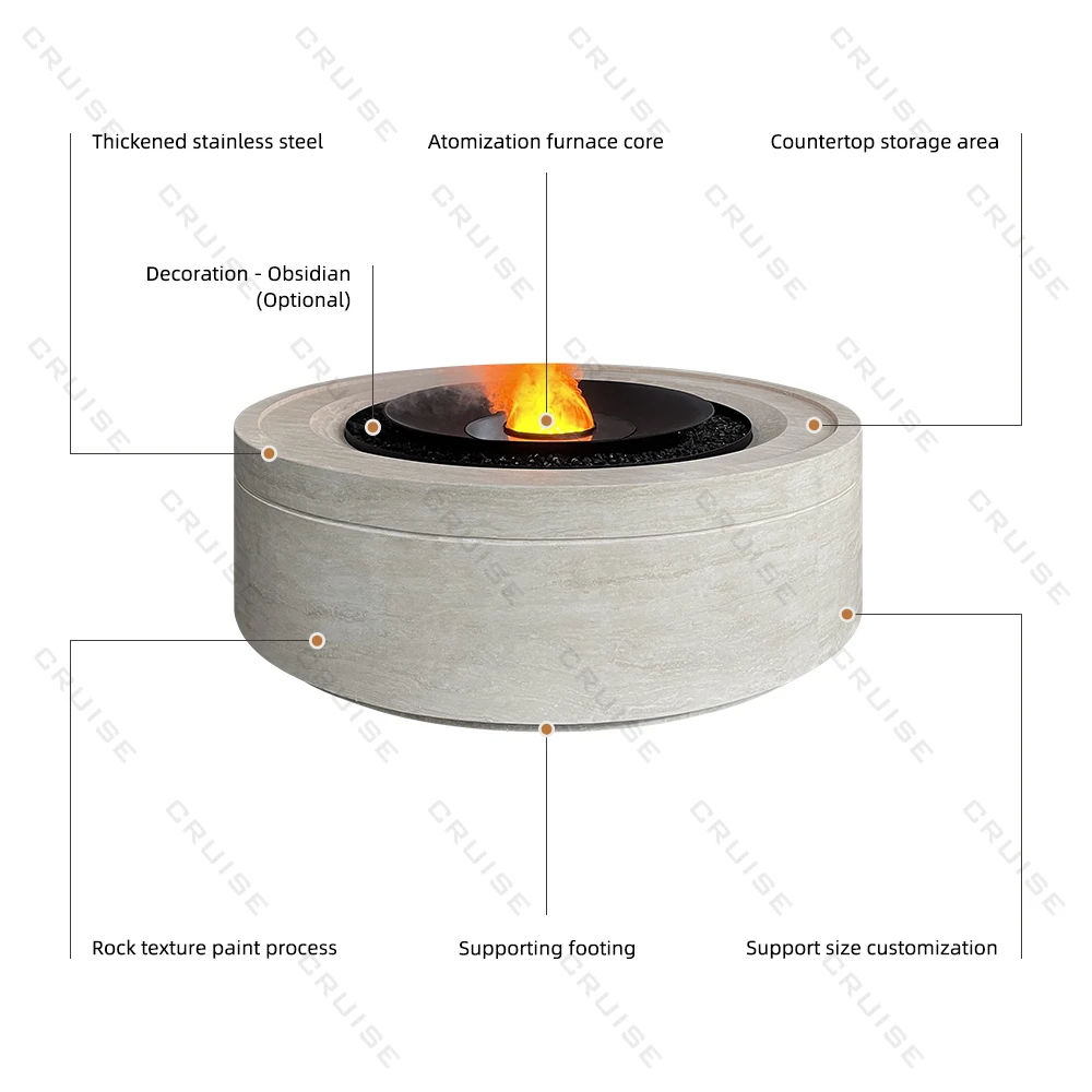 كروز الخشب/الغاز/الانحلال/الإلكترونية/موقد الكحول الأساسية مخصص 1000/1200/1500 مللي متر في الهواء الطلق قائما بذاته حفرة حريق مستديرة من الحجر الزهر #6