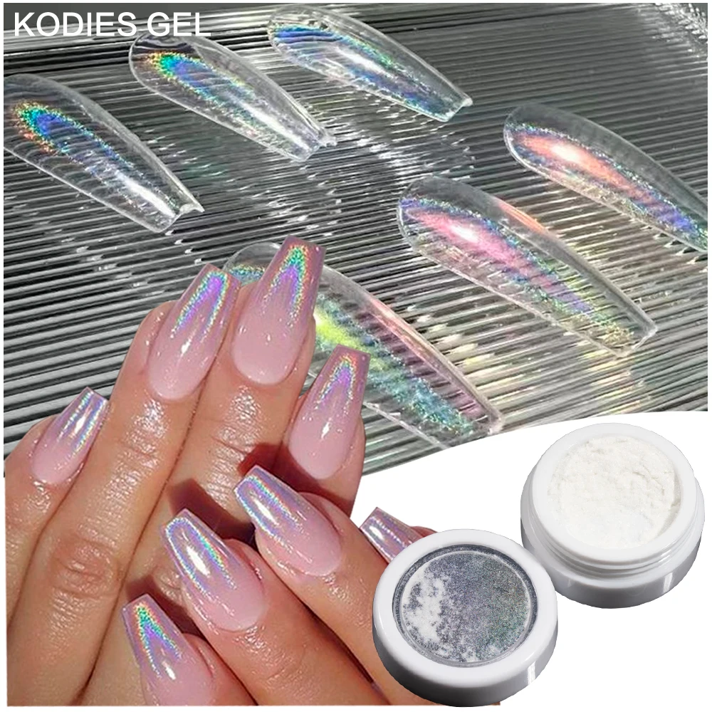 KODIES-polvo holográfico para uñas Aurora, pigmento cromado superláser, color blanco, unicornio, purpurina, manicura