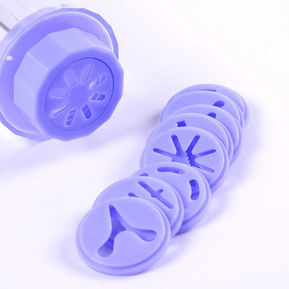 

Cookie Press Kit Biscuit Maker 10 Disks 8 Icing Tips Purple Food Grade Ergonomic Handle Non Slip Base Cupcake Cake