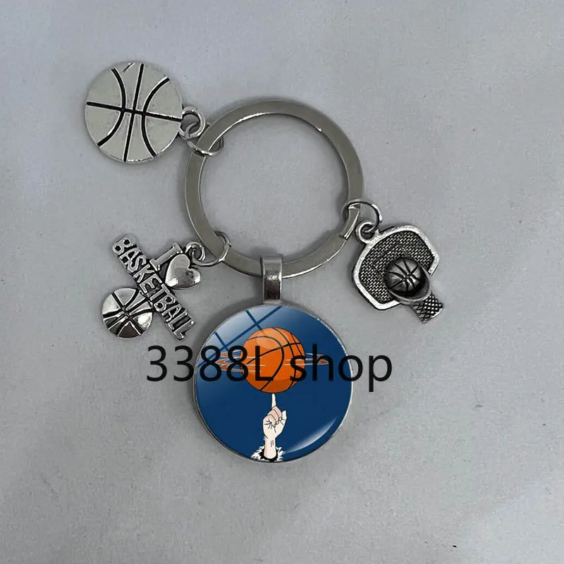 Popular Jewelry Glass Alloy Keychain I Love Basketball Basketball Element Pendant Gifts for Friends Who Enjoy Playing Basketball