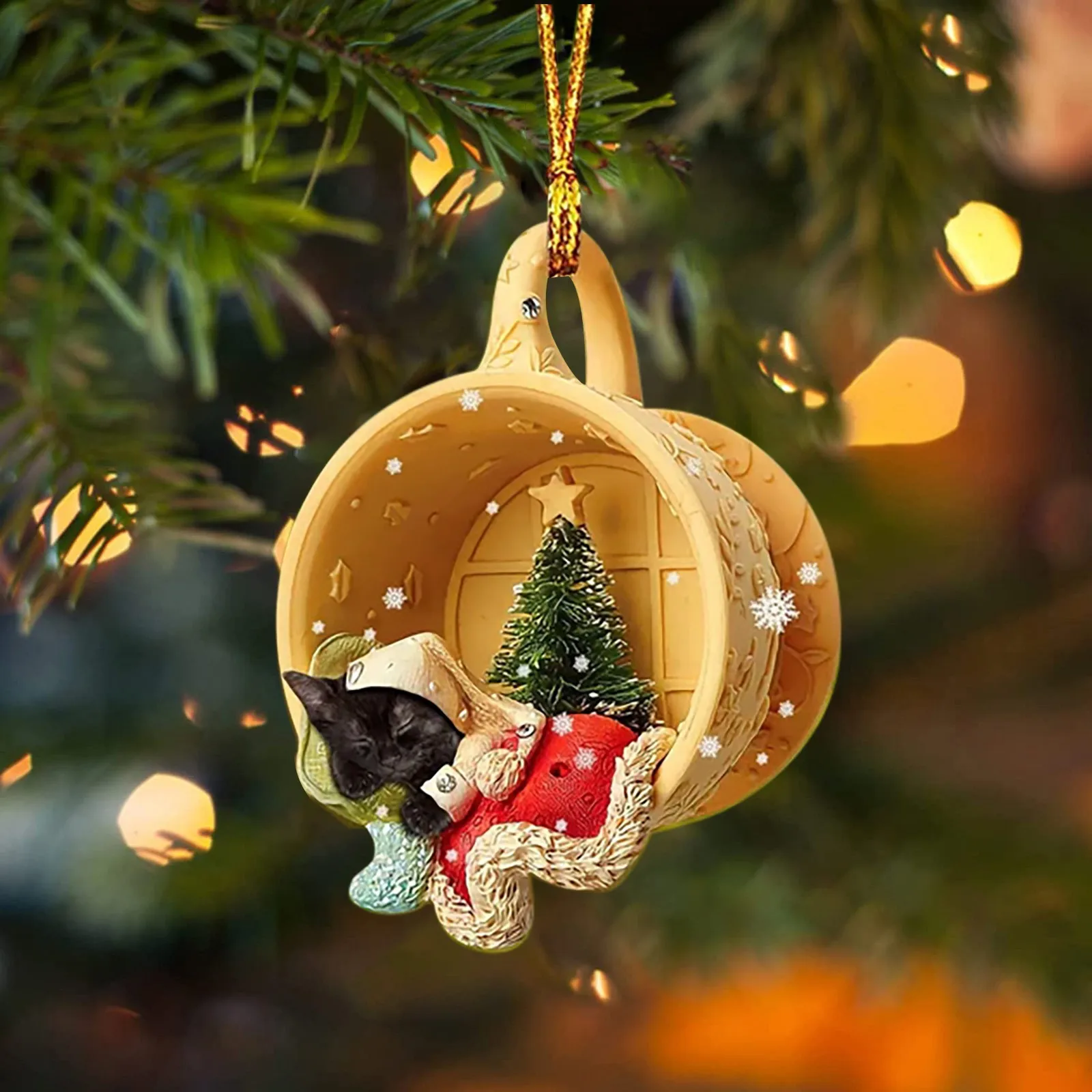 Creative Tree Christmas Decorations Cute Sleeping Dog In A Christmas Scene-sleeping In Cup Hanging Pendants New Year Navidad