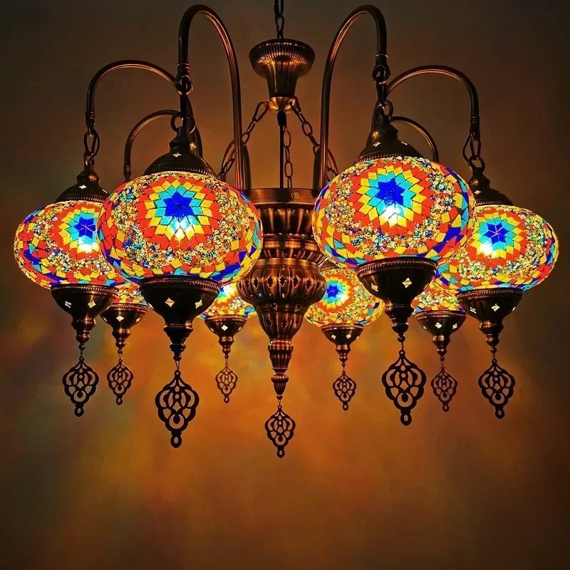 7/9 Heads Big Size Turkish Mosaic Chandelier Lamp Vintage Art Deco Handcrafted Lamparas De Mesa Mosaic Glass Romantic Light