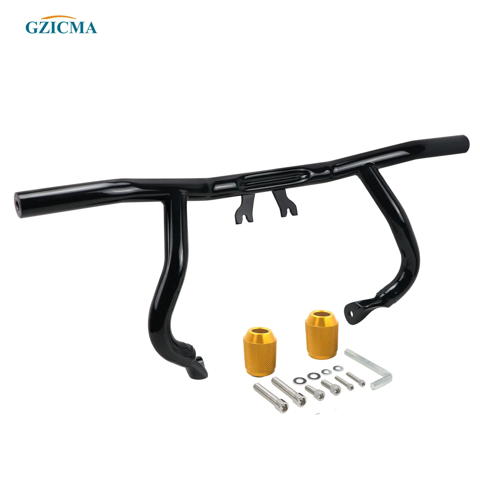 GZICMA Engine Guard Flat-Out Crash Bar with CNC Aluminum End Caps for 2014-2025 Touring Street Glide Road Glide Road King