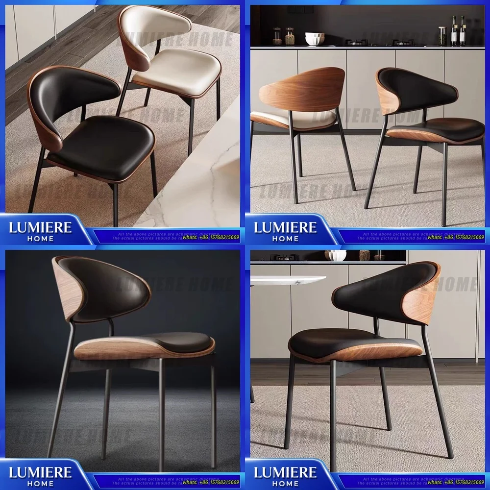 

Минималистичный итальянский дизайн, обеденный стул, домашний деревянный изогнутый кожаный стул в стиле ретро для гостиной, кабинета, кафе, гостиной, зона собраний