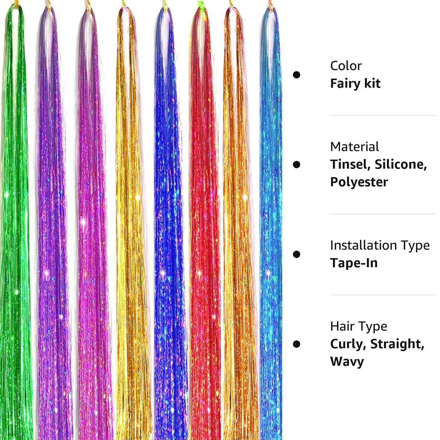 Extensiones de cabello de oropel brillante para mujer, boquillas Hippie para trenzar tocado, herramientas de trenzado de 120cm de largo, 1 unidad