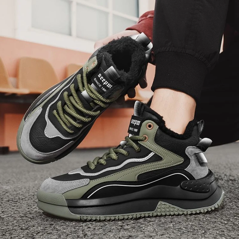Men's Winter Outdoor High Top Thermal Insulated Snow Boots Fleece Lined Thickened Shoes for Men Warm Anti Slip Sole Footwear