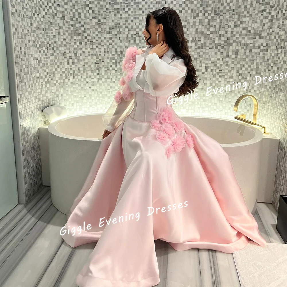 Giggle Luxury Tulle Flowers Evening Dresses Women 2024 Square Collar New Arab A-line Floor-Length Bride Wedding Party Gowns