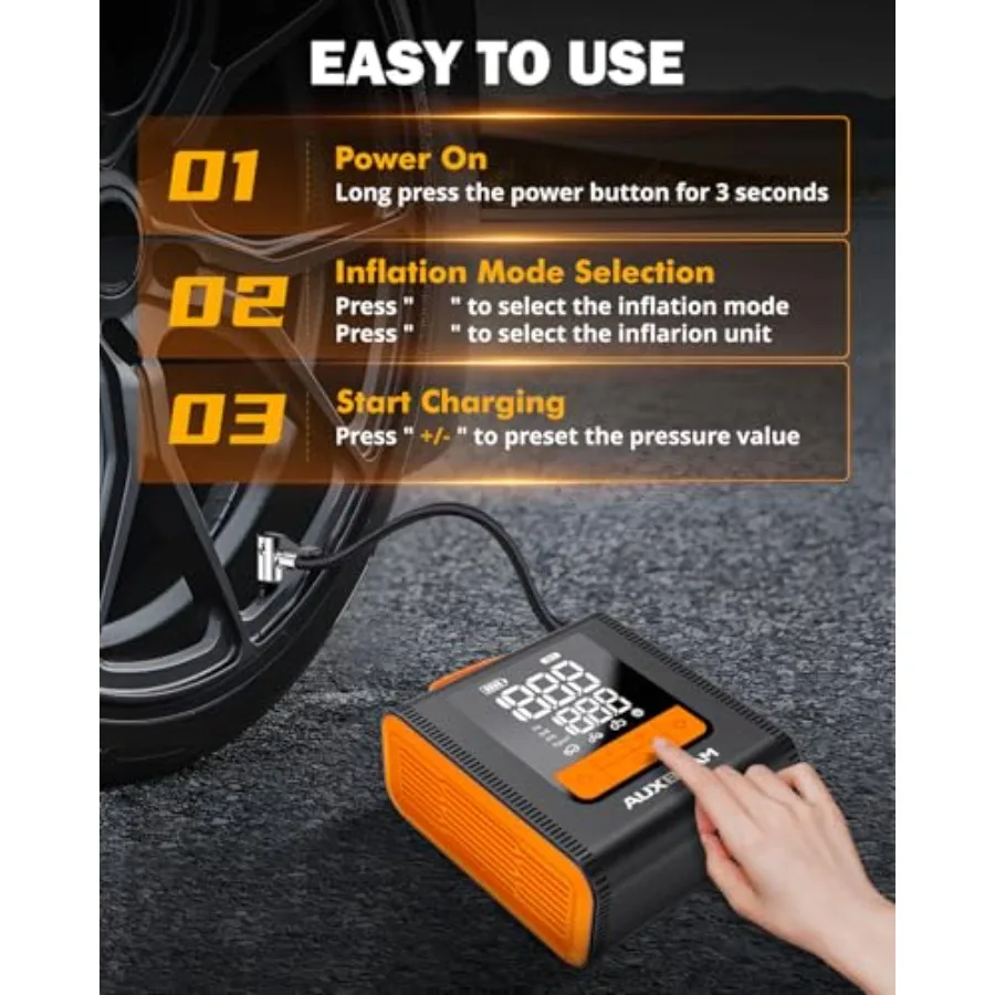H4 منفاخ لإطارات السيارة ضاغط هواء محمول 150PSI مضخة إطارات السيارة 12 فولت 4 أوضاع نفخ مضخة هواء ذكية لاسلكية مع شاشة LCD لـ #3