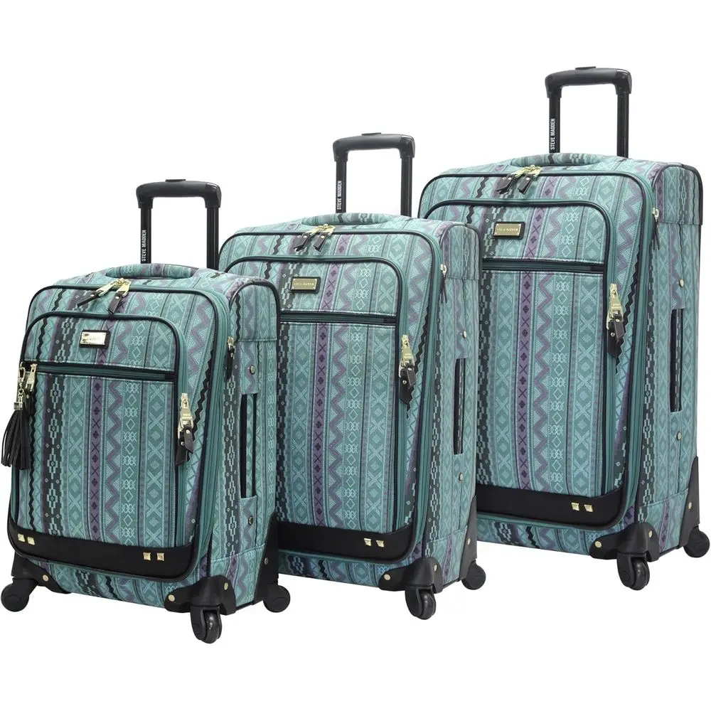 

3 Piece Expandable Spinner Suitcase Set - Lightweight Travel Luggage with 20, 24, and 28 Cases in Print/Teal