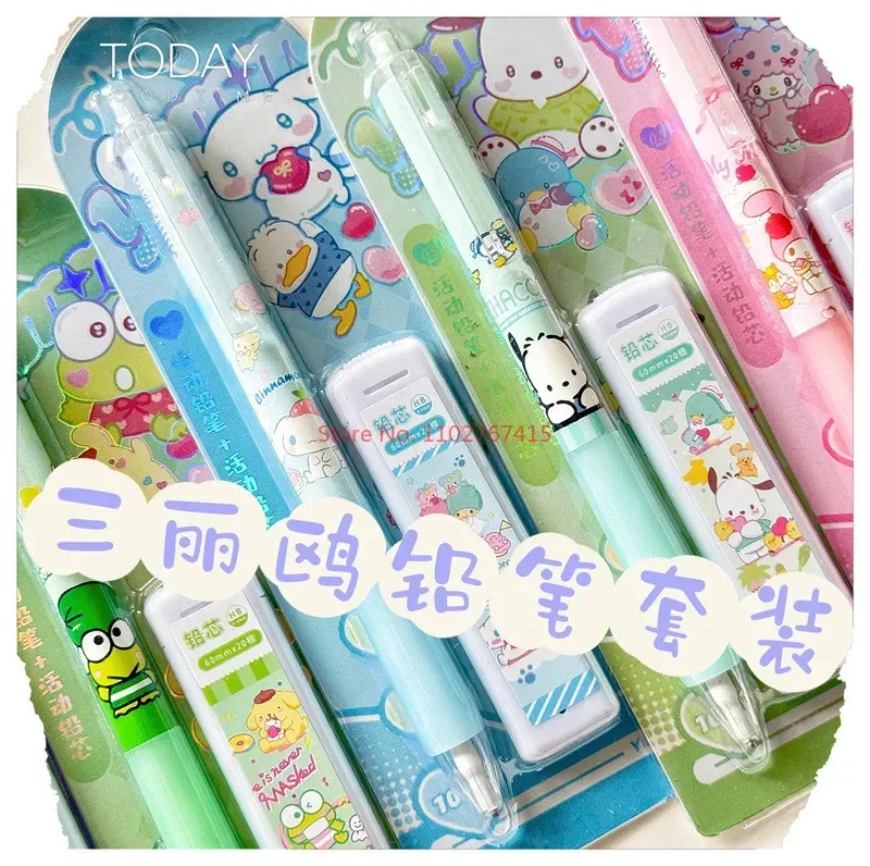 Imagem -05 - Sanrio Anime Conjunto de Lápis Mecânico Kuromi Melody Lápis Estudante 0.5 Refil Não é Fácil de Quebrar o Chumbo Papelaria Presente 36 Pcs