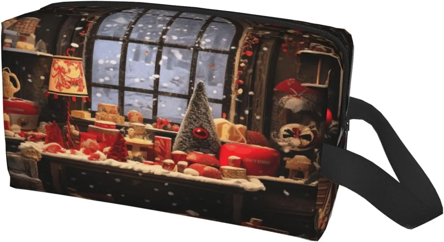 Portable Merry Christmas Day Print Travel Toiletry Bag,Daily Grooming Storage,Lightweight,Wide Open Design Makeup Box