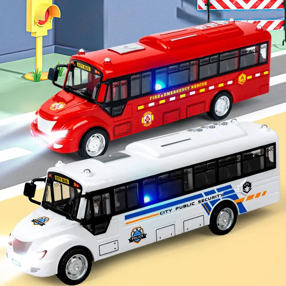 Modèle de Bus à inertie de musique légère, jouet à tirer vers l'arrière, Bus à tirer vers l'avant, fonctions de porte ouverte sur le Campus, coulissant à inertie U7x0