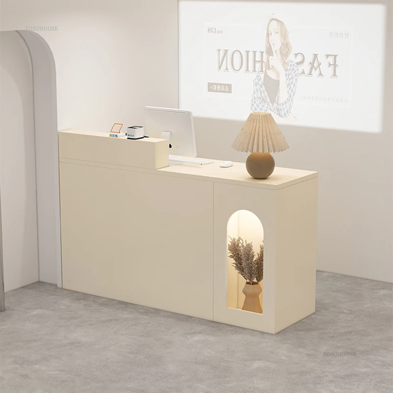 Nordic Cream Style Reception Desks Clothing Store Front Desk Reception Counter Minimalist Nail Salon Beauty Institute Counter