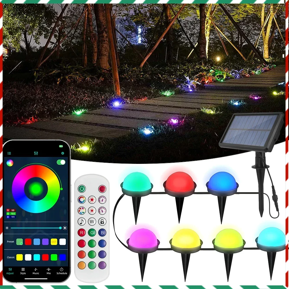 

Smart APP controlled 55.8 feet solar ground-mounted LED strip RGB with 25 LEDs, outdoor deck spotlights, lawn lights, garden pat