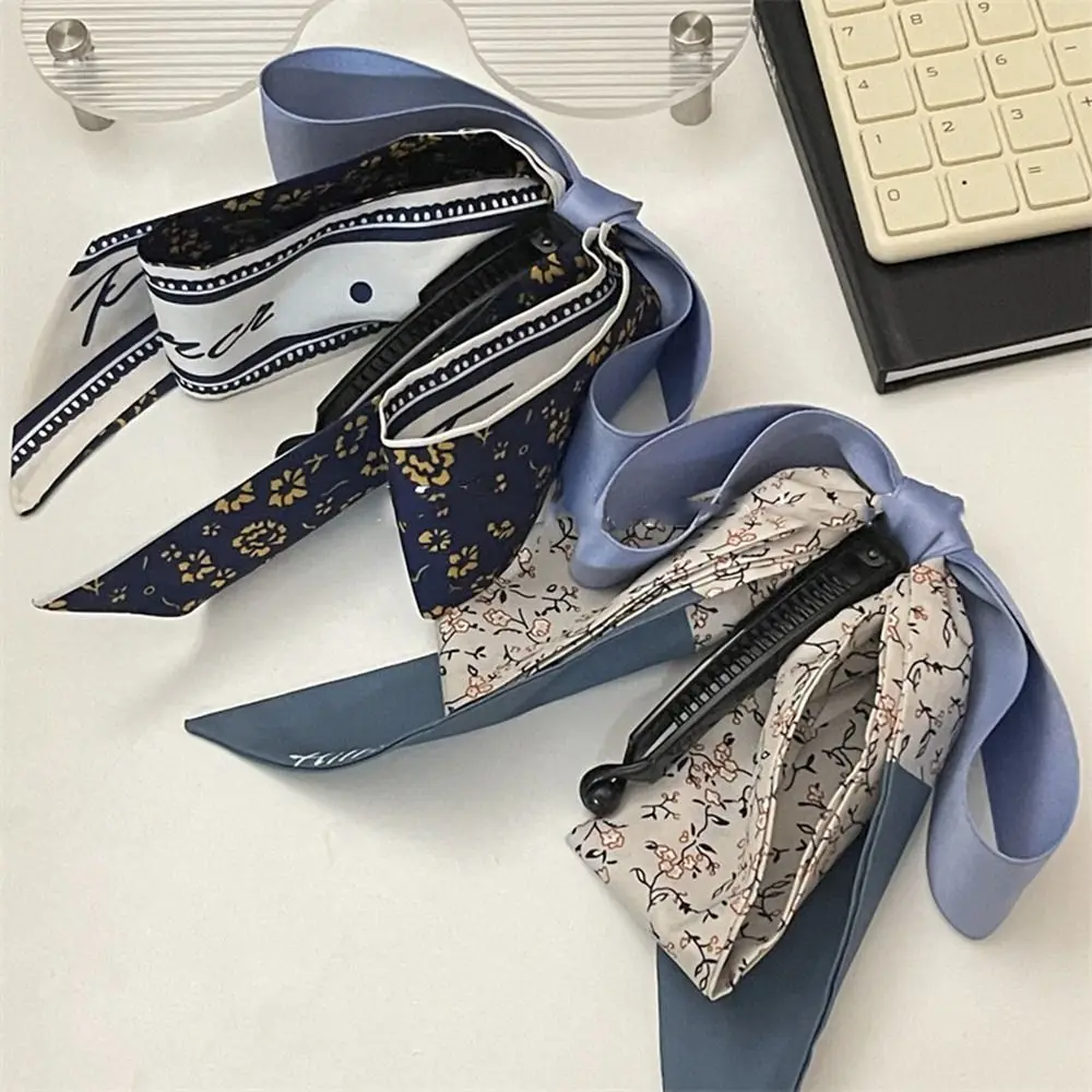 Korean Style Bowknot Hair Clip Sweet Cute Silk Scarf Vertical Clip Fashion Headwear