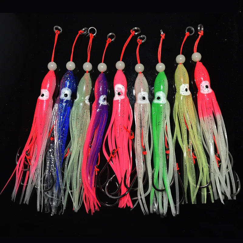 1pcs/pack fishing lure soft squid 12cm5.5g silicon gel skirt tentacle 15# double assist hook lure hook rig fish tackle saltwater