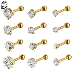 4Pairs Gold Color Heart Star Square-shaped Ear Studs Sets Stainless Steel Mini Earring Piercing Nose Studs Lip Rings Jewelry Lot