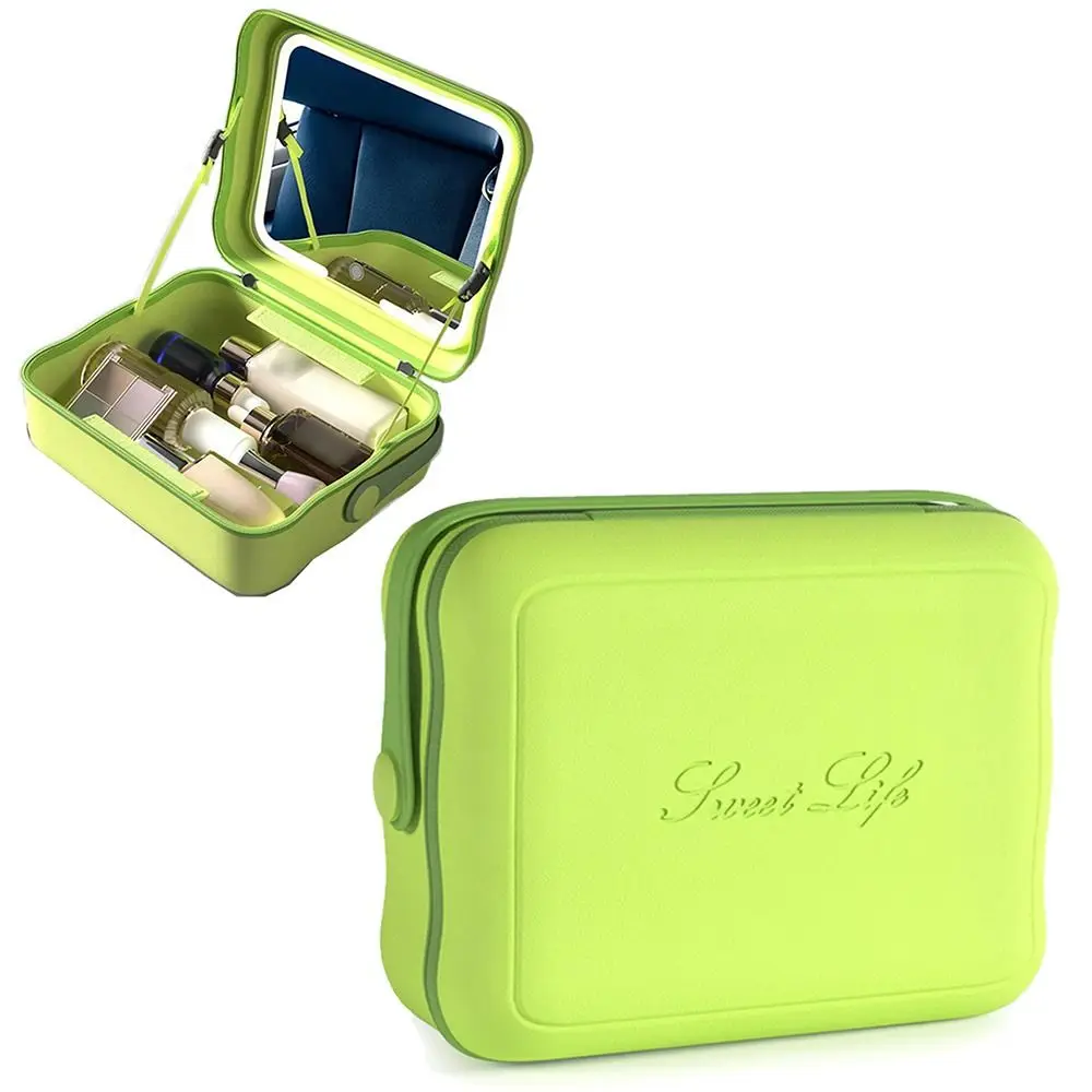 

Large Capacity Makeup Bag with LED Lights Waterproof Portable LED Makeup Storage Box with Handle Adjustable