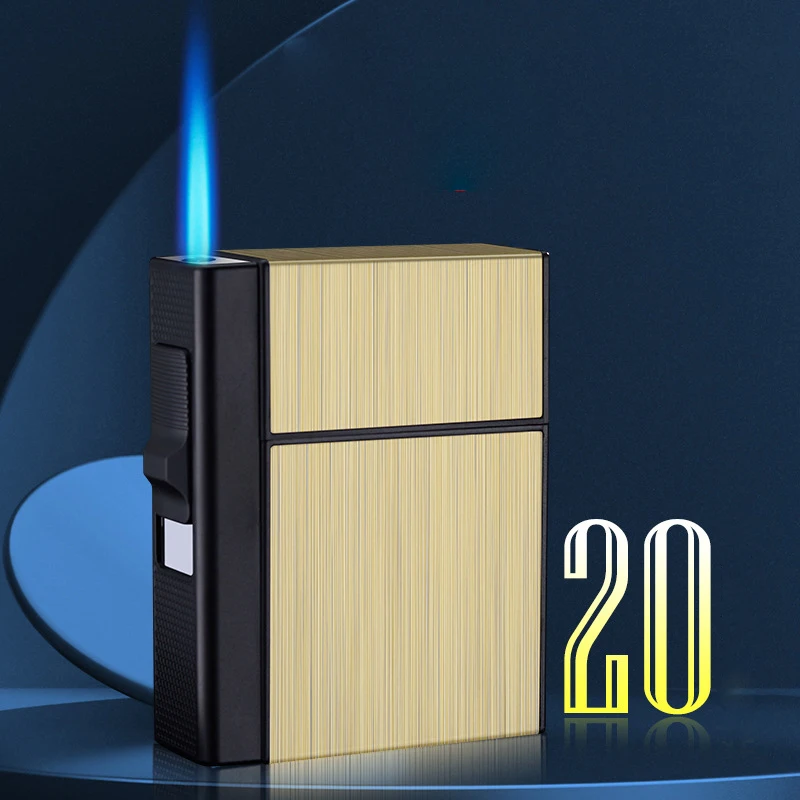 Windproof Unusual Turbo Gas Lighter, Automatic Cigarette Case, Cigarette Boxes, Holder, Gadget, Gifts for Men, 20Pcs