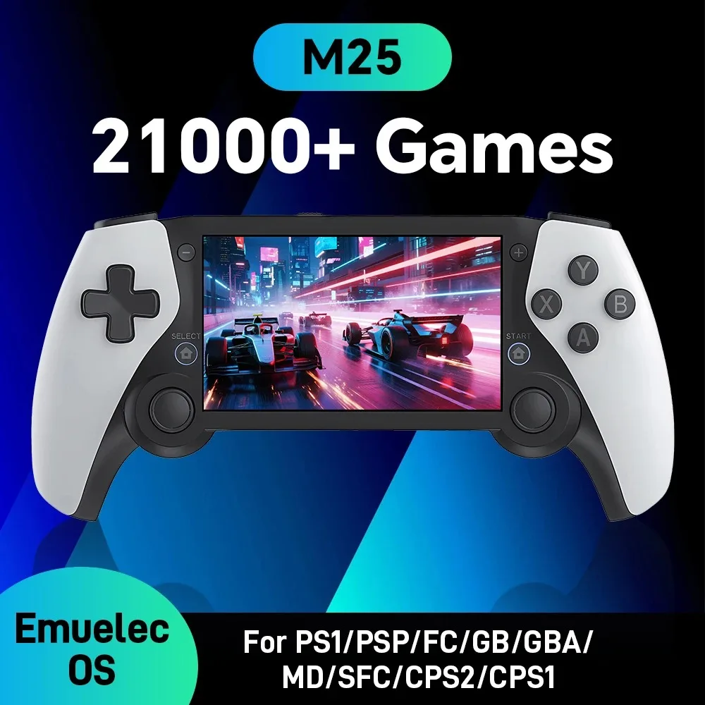 FLLAPT 4.3 بوصة عالية الوضوح M25 وحدة تحكم ألعاب محمولة باليد Emulec OS، 21000 لعبة، مناسبة لـ PS1/PSP/FC/GB/GBA/MD