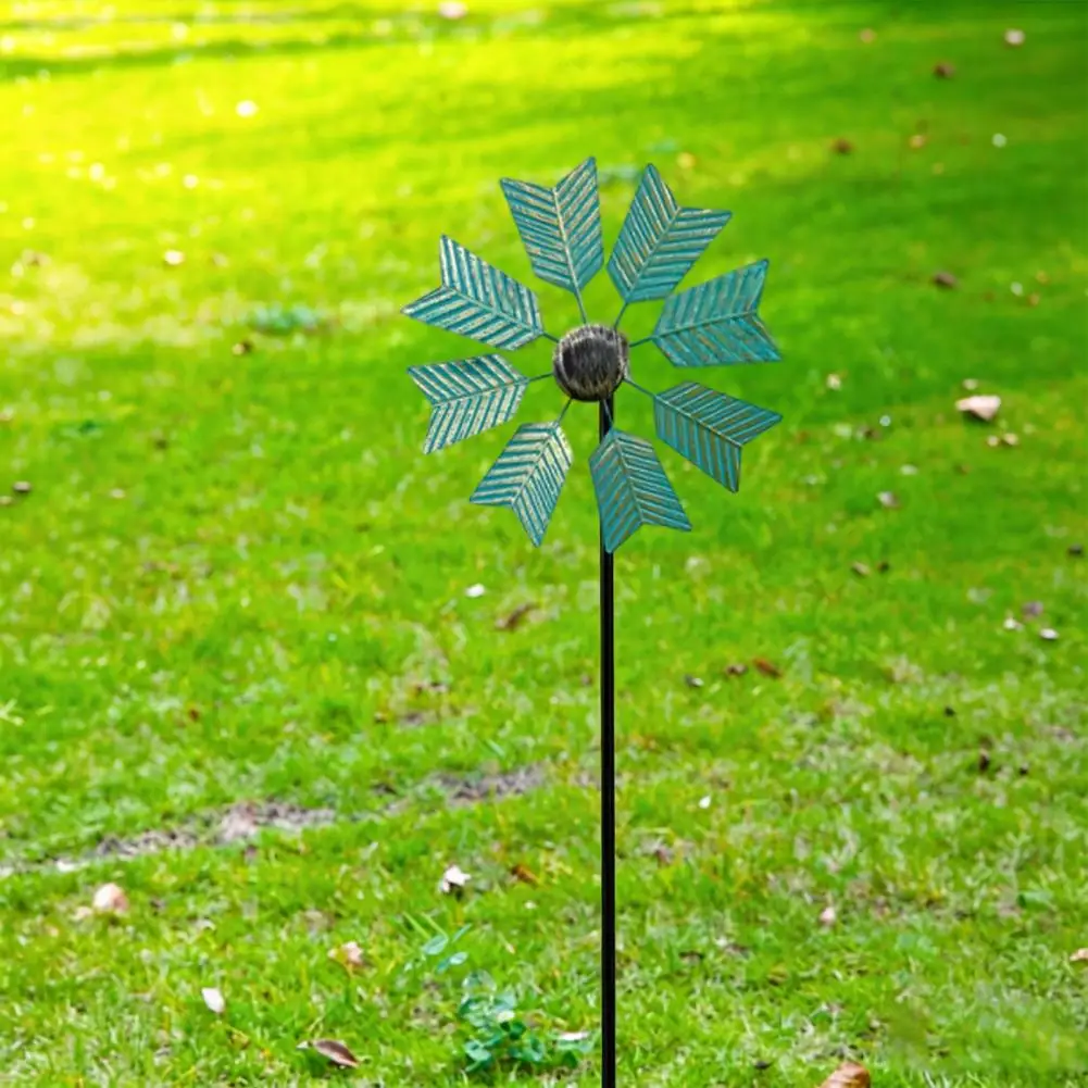 Wind-resistant Garden Decoration Sunflower Windmill Garden Stake Ornament Metal Wind Spinner Sculpture Outdoor Patio Yard Flower