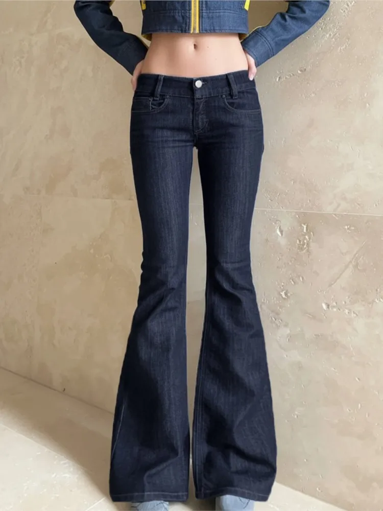 Women's Retro Blue Low Waist Exposed Navel Sexy Denim Micro Trousers Spring Hot Girl Simple Casual Washed Old Versatile Pants