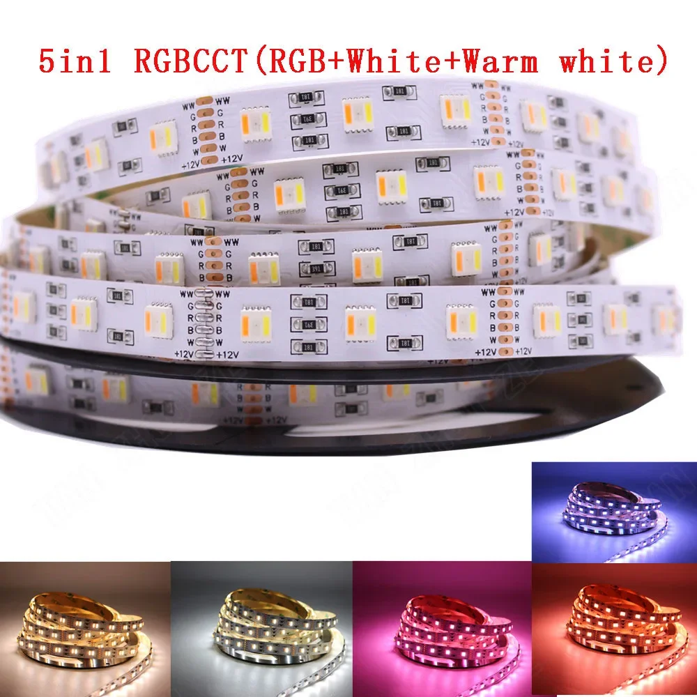 12mm PCB 5M 4in1 5in1 RGBCCT RGBWW LED Strip 5050 112 120 108 96 60leds/M RGB+W+WW RGBW RGBWW Flexible Led Tape Light 12V 24V