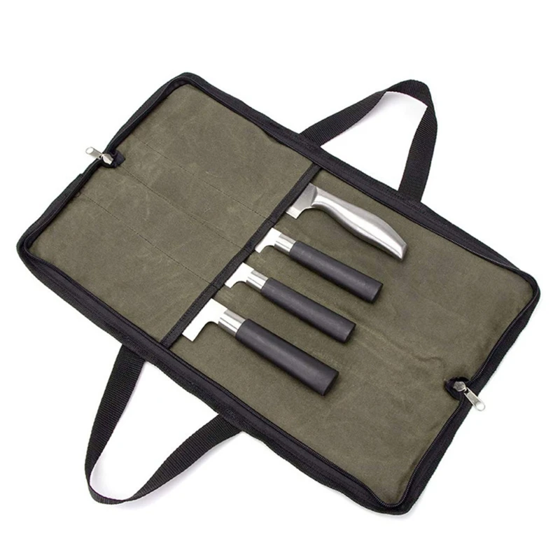 Chef Knife Bag Kitchen Roll Bag Heavy Duty Waxed Canvas Chef Knife Bag Kitchen Roll Bag Portable Durable Storage Camping