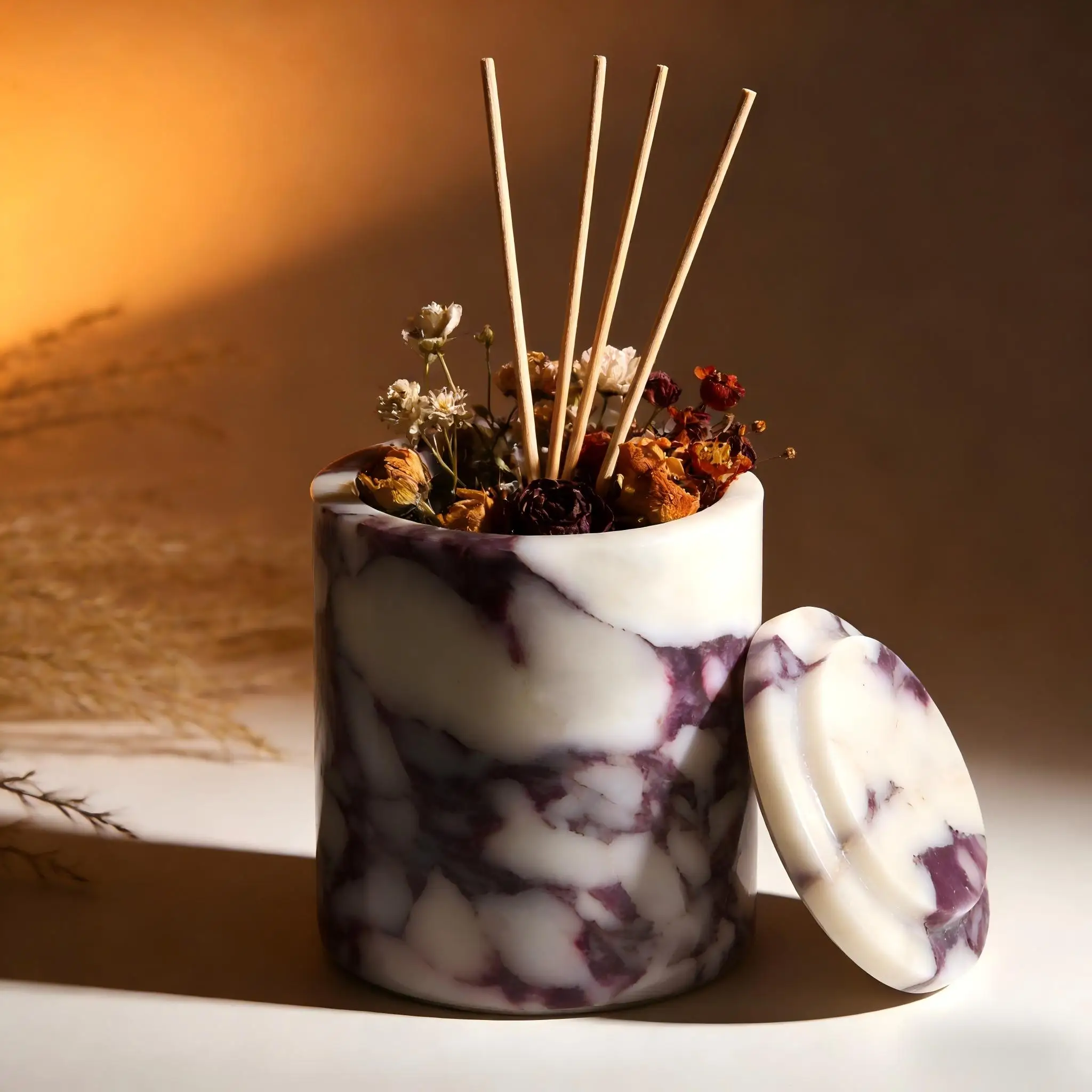 

Круглая банка для хранения с крышкой из мрамора Calacatta Viola, органайзер из натурального камня для ватных палочек, косметических кистей, декора для дома и ванной комнаты