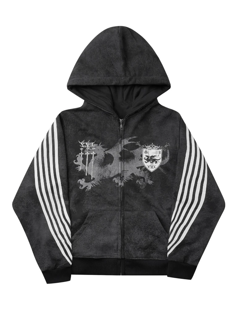 الرجعية ثلاثة شريط مطبوعة هوديي العلامة التجارية العصرية الشارع زيبر فضفاضة تناسب الرجال والنساء هوديي #6