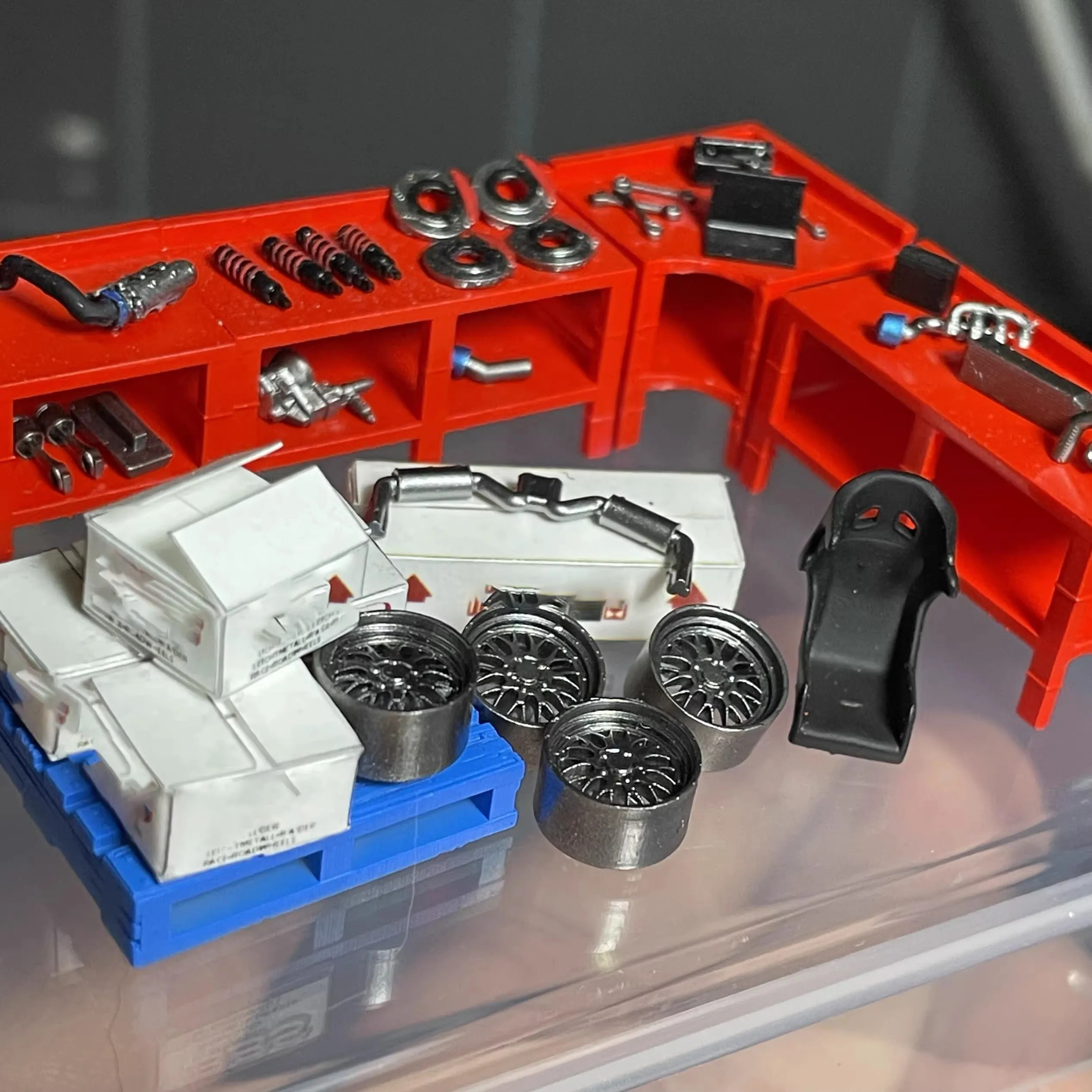 1:64 Car Model Wheels Exhaust Shocks Calipers Engine Barrel Chair Modification Repair Garage Auto Diorama  Scene